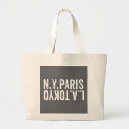 NY Paris Tokyo LA i Distressed Font Jumbo Tygkasse