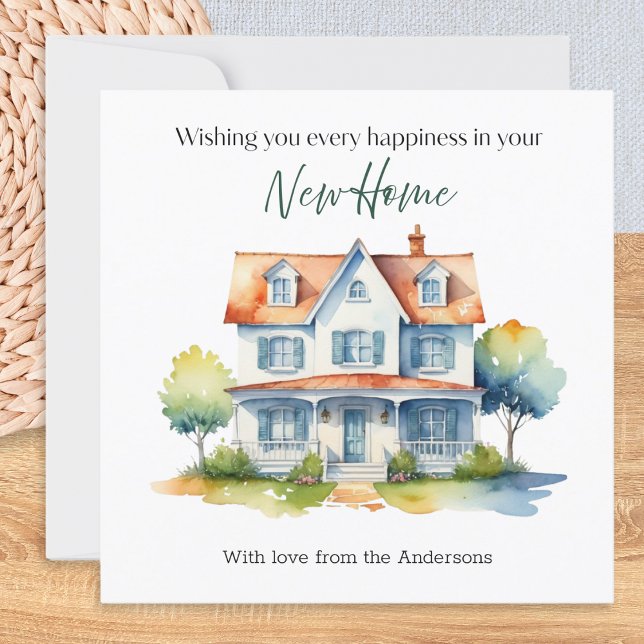 Ny Personlig för vattenfärg i hemmet Kort (A personalized card in a watercolor style, to wish friends or family happiness in their new Home)