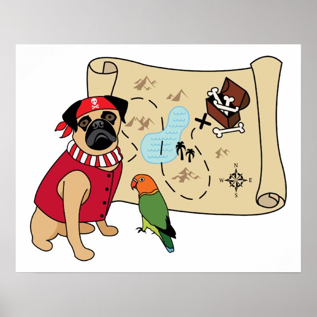 NY! Pirat Pug Design - Lägg till en egen bildtext. Poster (Framsidan)