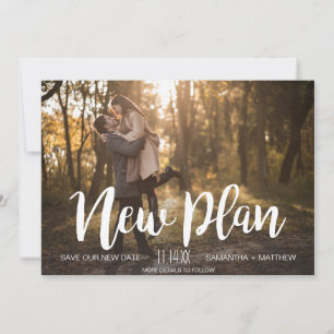 Ny plan Foto uppskjutet Bröllop Spara Datumet