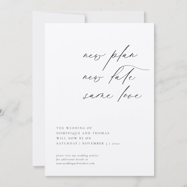 Ny plan ny datum samma kärlek ändrade planer inbjudningar (Framsida)