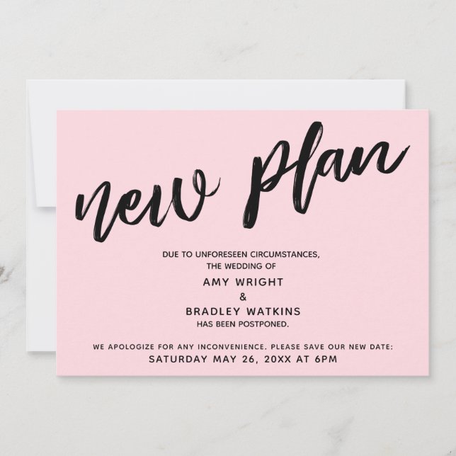 Ny plan uppskjuten bröllop Pastell Rosa Kort (Framsida)
