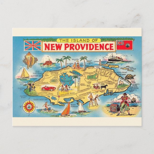 Ny Providence Bahamas Karta Vykort (Framsida)