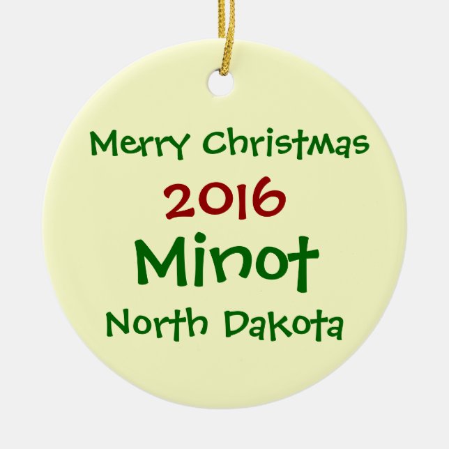 NY PRYDNAD FÖR 2016 JUL FÖR MINOT NORTH DAKOTA JULGRANSPRYDNAD KERAMIK (Framsidan)