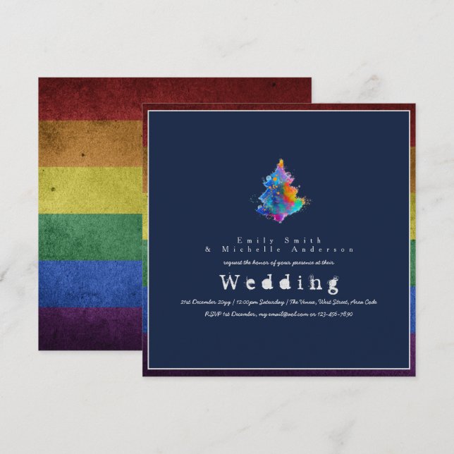 NY Regnbåge Julgran LGBT Pride Gay Bröllop Inbjudningar (Fram/baksida)