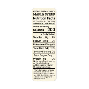 NY Returadress Maple Syrup Nutrition Ivory Etikett