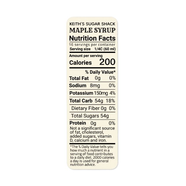 NY Returadress Maple Syrup Nutrition Ivory   Etikett (Framsidan)