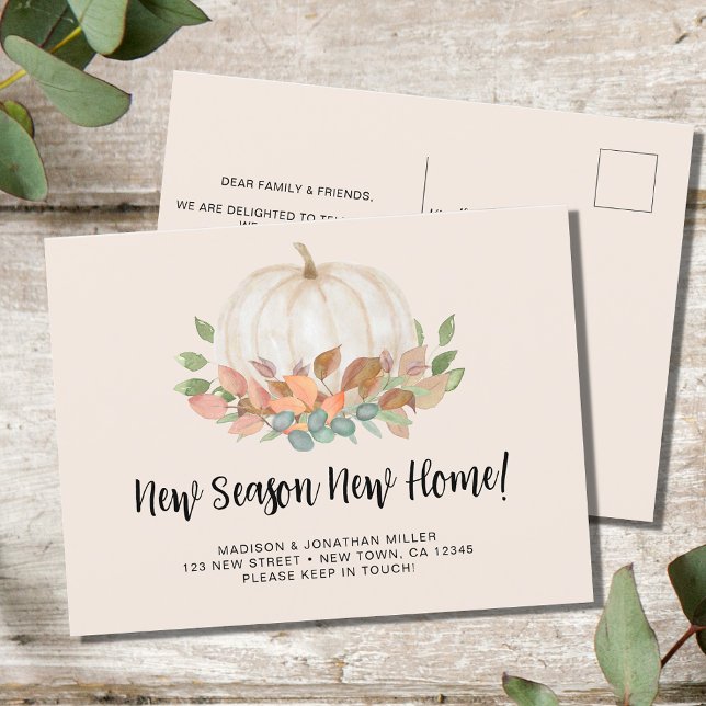 Ny Säsong Nytt Hem Höst Autumn Pumpa Flytt Meddelande Vykort (Skapare uppladdad)