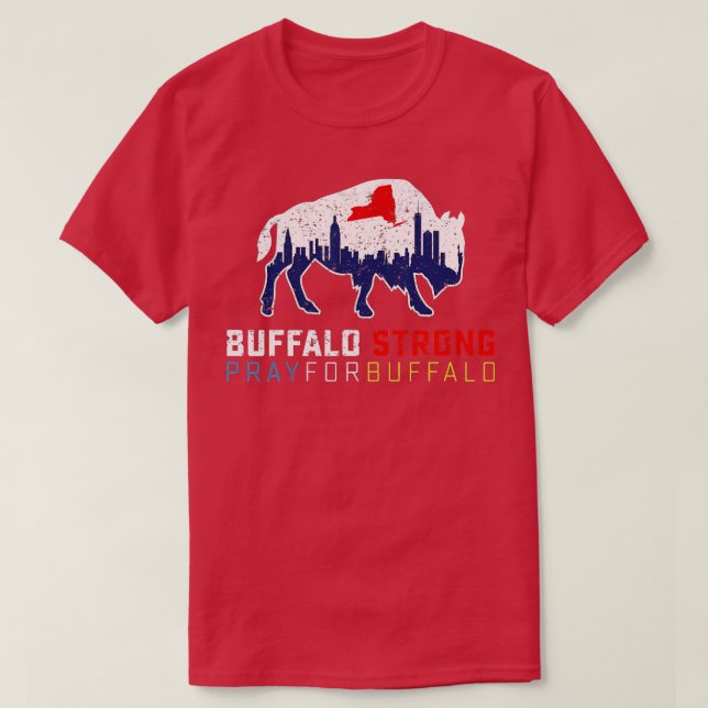 NY Skyline Flagga Buffalo Stark Pray for Buffalo T Shirt (Design framsida)