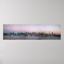 NY Skyline Full Moon på Dusk Panorama Poster