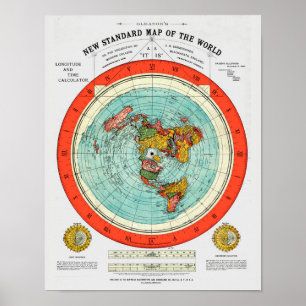 Ny standardkarta över den platta jorden poster