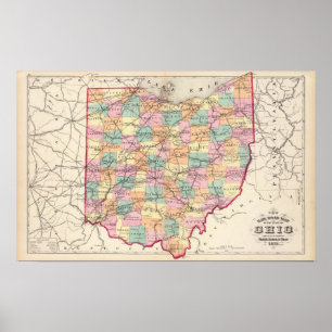 Ny stångvägkarta av det statligt av Ohio Poster