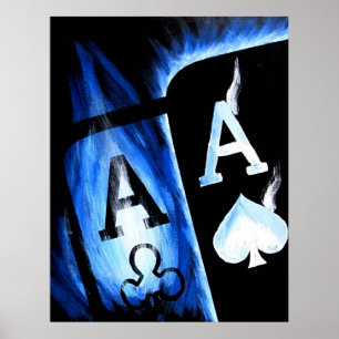 NY STÖRRE BLUE FLAMING POCKET ESS POKER ART POSTER