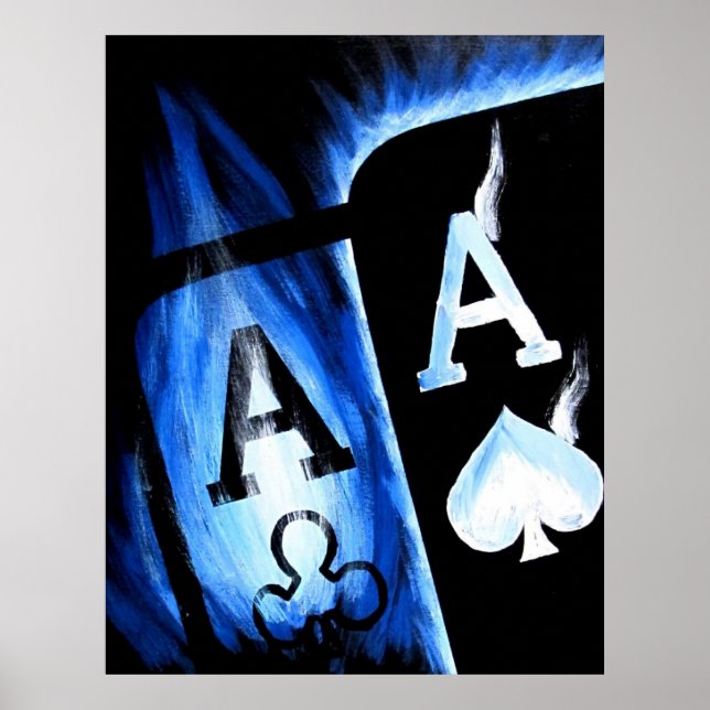 NY STÖRRE BLUE FLAMING POCKET ESS POKER ART POSTER (Framsidan)
