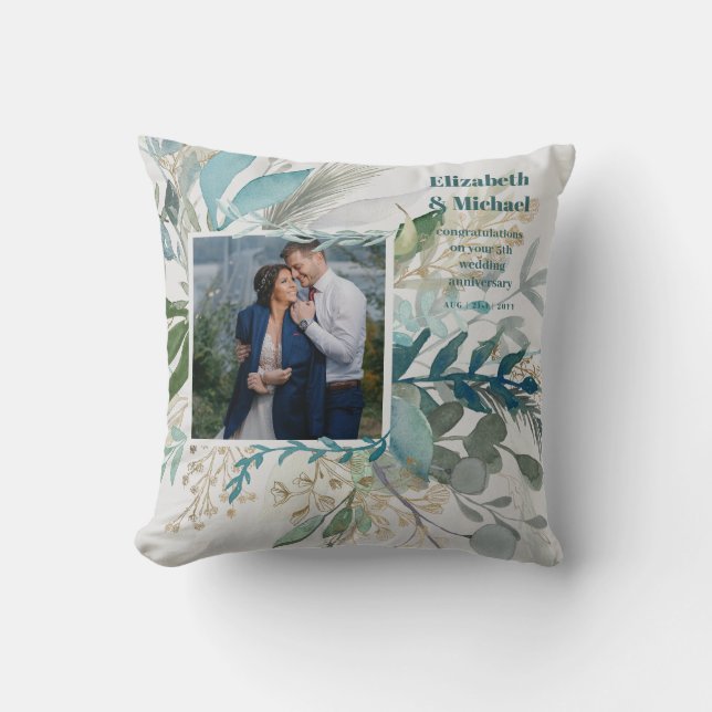 NY! Stunning Newly Wed PHOTO Gift - Greenery Teal Kudde (Framsida)