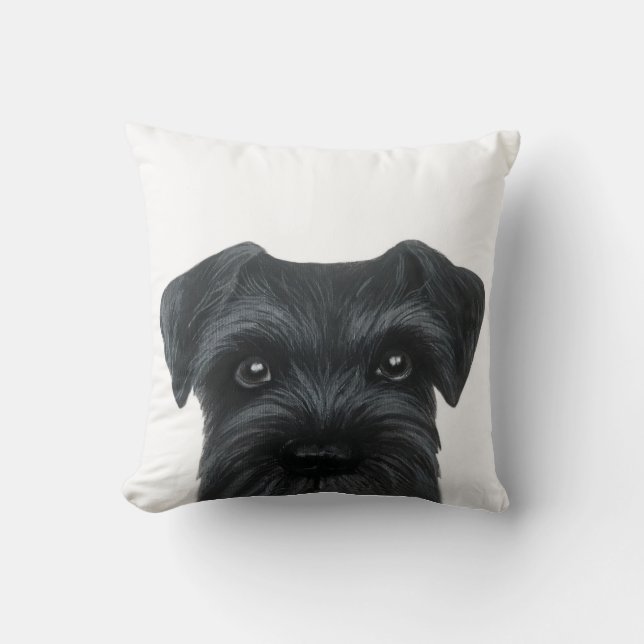 Ny svart Schnauzer, original- målning och design Kudde (Framsida)
