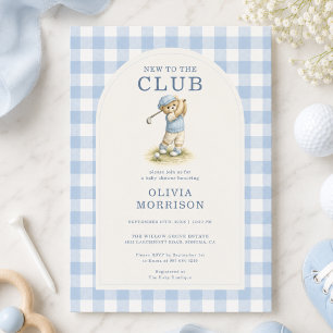 Ny till Club Golf Bear Blue Pojke Baby Shower Inbjudningar