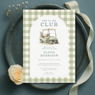 Ny till golfklubben för barnvagn Gingham babyfiran Inbjudningar
