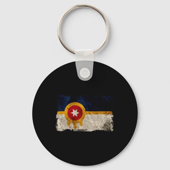 Ny Tulsa Flagga Vintage Distressed Tulsa Oklahoma  Nyckelring (Framsida)