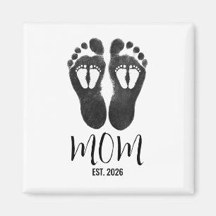 Ny tvillingmamma bebisfotavtryck Skript Est Datum Magnet