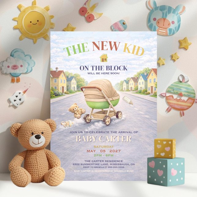 Ny unge på blocket - babyfirande inbjudningar (New Kid On The Block Baby Shower Invitation)
