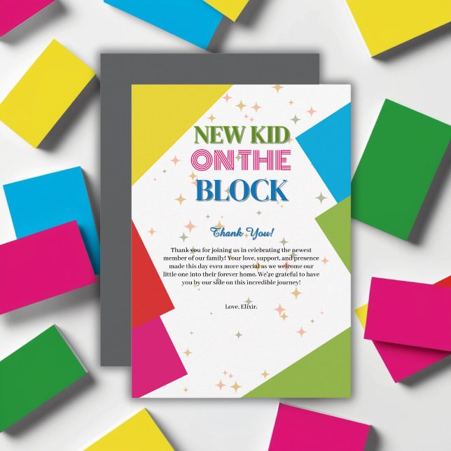 Ny unge på blockfärgfull babyfest tack kort (Skapare uppladdad)