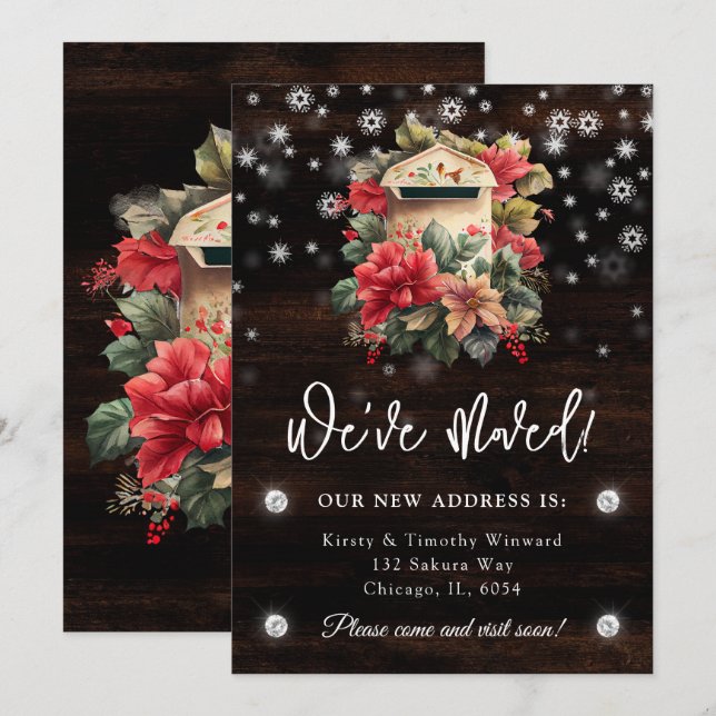 Ny Vi har flyttat för Rustik vinter-postlåda Meddelande (Fram/baksida)