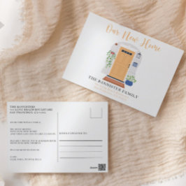 Ny Vi har flyttat för vattenfärg, pastelldörr Vykort