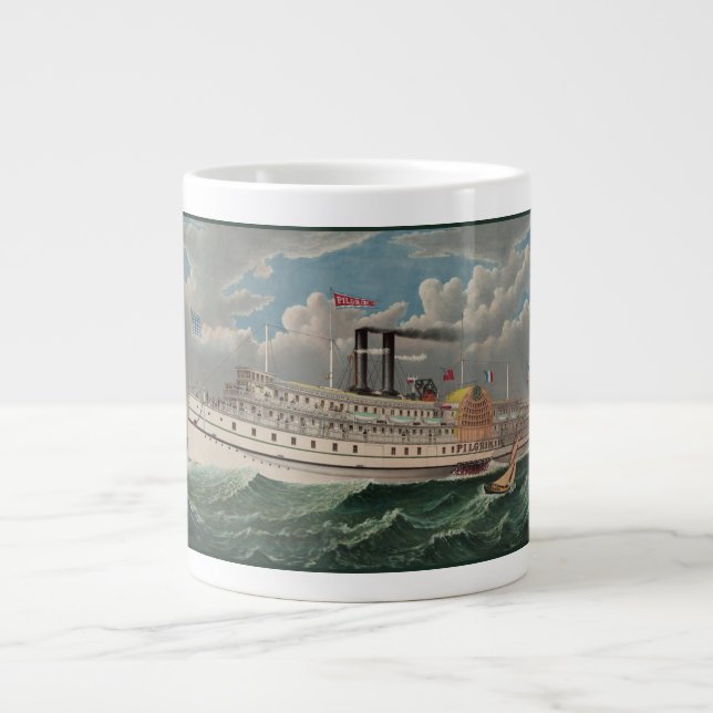 NY Voyage Grand Paddlewheel Ångbåt Pilgrim Jumbo Mugg (Framsidan)