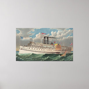 NY Voyage Grand PaddleWheel Steamboat Pilgrim Canvastryck