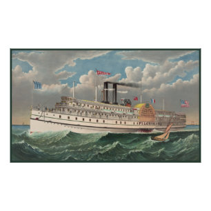 NY Voyage Grand PaddleWheel Steamboat Pilgrim Fototryck