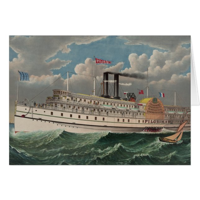 NY Voyage Grand PaddleWheel Steamboat Pilgrim Hälsningskort (Framsidan Horizontal)