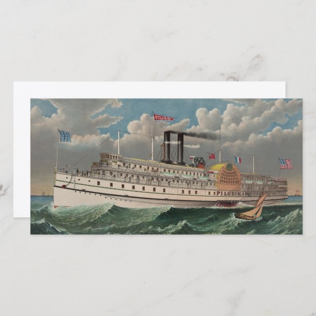 NY Voyage Grand PaddleWheel Steamboat Pilgrim Julkort (Fram/baksida)