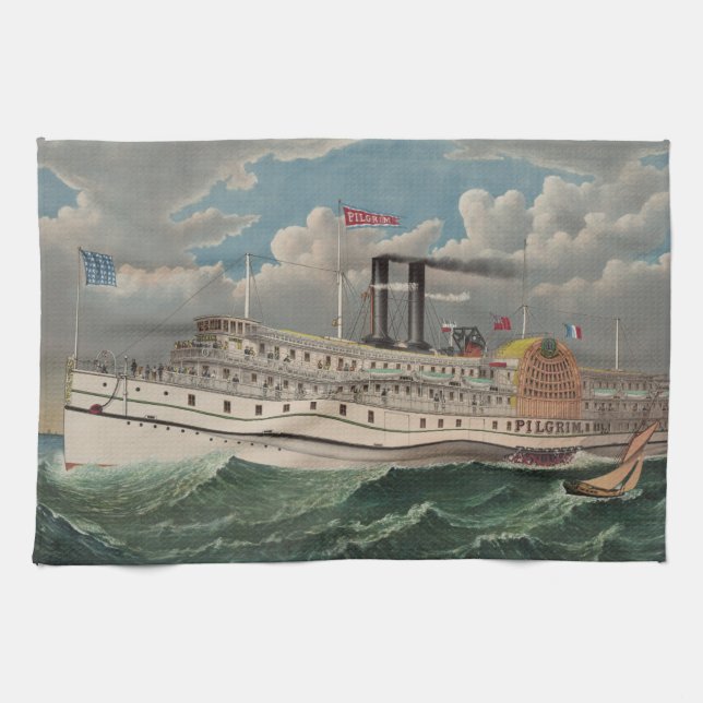 NY Voyage Grand PaddleWheel Steamboat Pilgrim Kökshandduk (Horisontell)