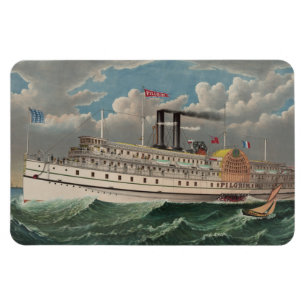 NY Voyage Grand PaddleWheel Steamboat Pilgrim Magnet