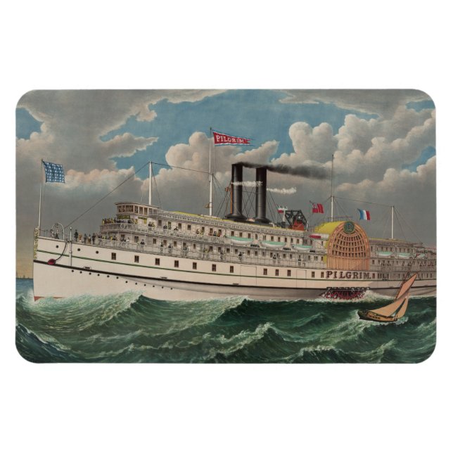 NY Voyage Grand PaddleWheel Steamboat Pilgrim Magnet (Horisontell)