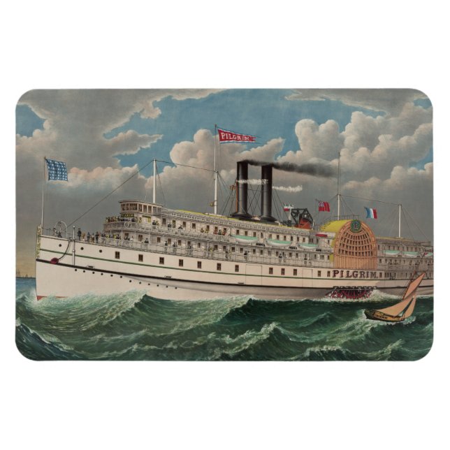 NY Voyage Grand PaddleWheel Steamboat Pilgrim Magnet (Horisontell)