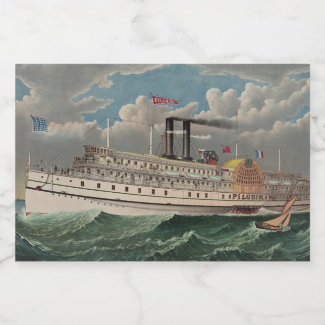 NY Voyage Grand PaddleWheel Steamboat Pilgrim Mat Etiketter (Singel etikett)