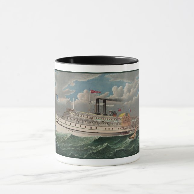 NY Voyage Grand PaddleWheel Steamboat Pilgrim Mugg (Center)