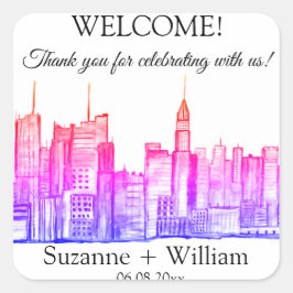 NY YORK CITY-Rosa Favoriter Bröllop Fyrkantigt Klistermärke