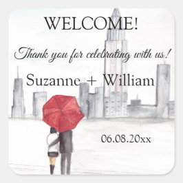 NY YORK CITY-skyline Favors Bröllop Fyrkantigt Klistermärke