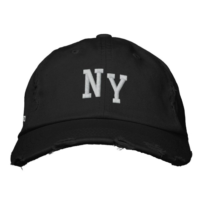 NY YORK DISTRESSEED CHINO TWILL CAP - SVART BRODERAD KEPS (Framsida)