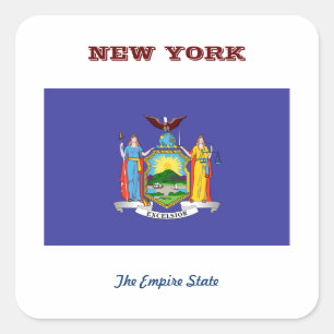 NY YORK FLAGGA OCH SLOGAN FYRKANTIGT KLISTERMÄRKE
