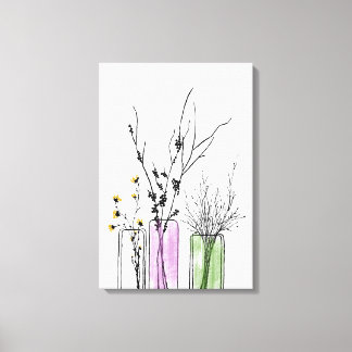 Nya 2 blommor vas-Kanvastrycket Stretched Canvastryck