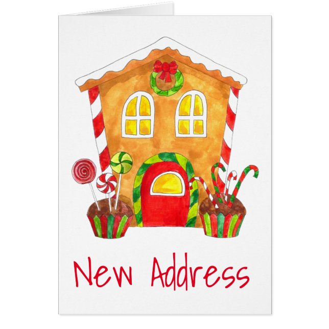 Nya adress Gingerbröd House Hälsningskort (Framsidan)
