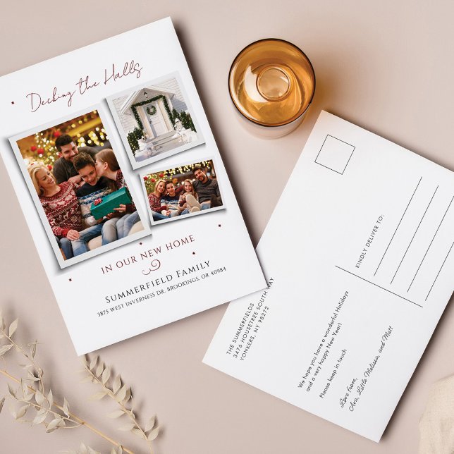 Nya adress julfoton i Vi har flyttat Family Helg Vykort (Moving Home Family Photo Collage New Address Update Postcard)