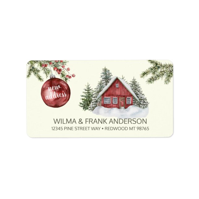 Nya adress rödhytten i Snö med Evergreens Adressetikett (Framsidan)