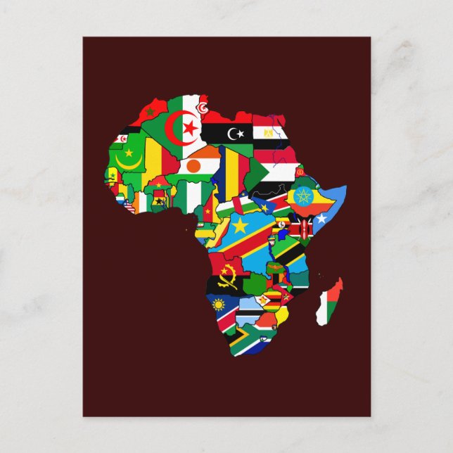 Nya Afrikas Land Flaggor Flagga Karta i Afrika Vykort (Framsida)