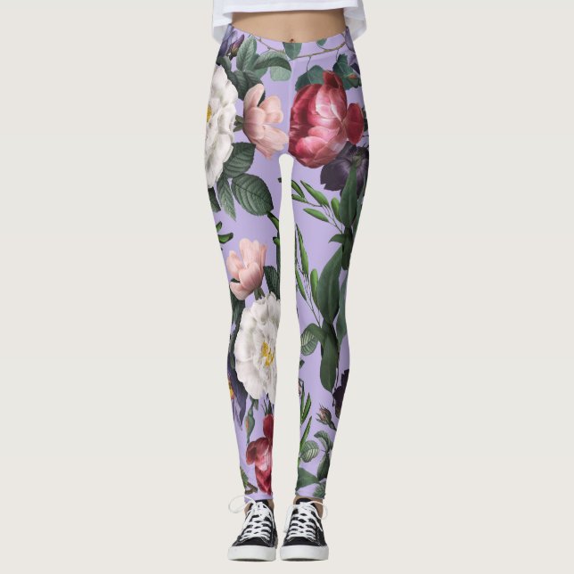 Nya ankomster lyx modern blomster trädgård lila leggings (Framsida)