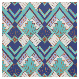 Nya Aqua och Blue Art Deco Stil Tyg